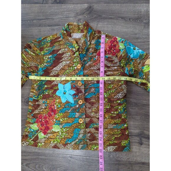 LifeStyle Petite Floral Boho Top Small Brown Blue Red - Picture 4 of 11